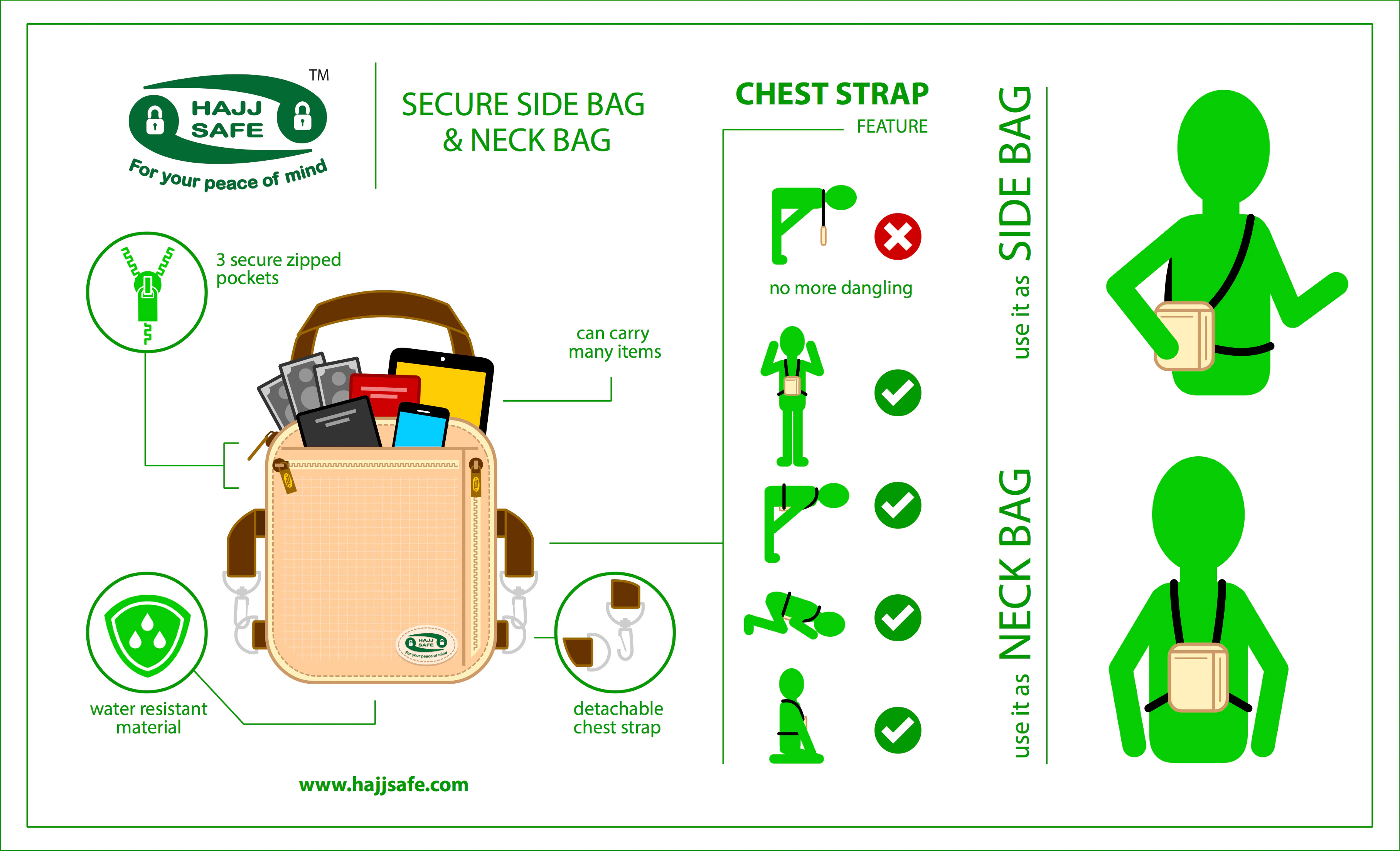 Secure Hajj /& Umrah Large Side /& Neck Bag by Hajj Safe Hajj Safe