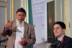 Lord Patel of Blackburn, Head of the Delegation with Foreign Secretary David Miliband at the launch of the 10th British Hajj Delegation, 27 October 2009